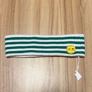 Tory Burch Green and White Striped Sports Headband
